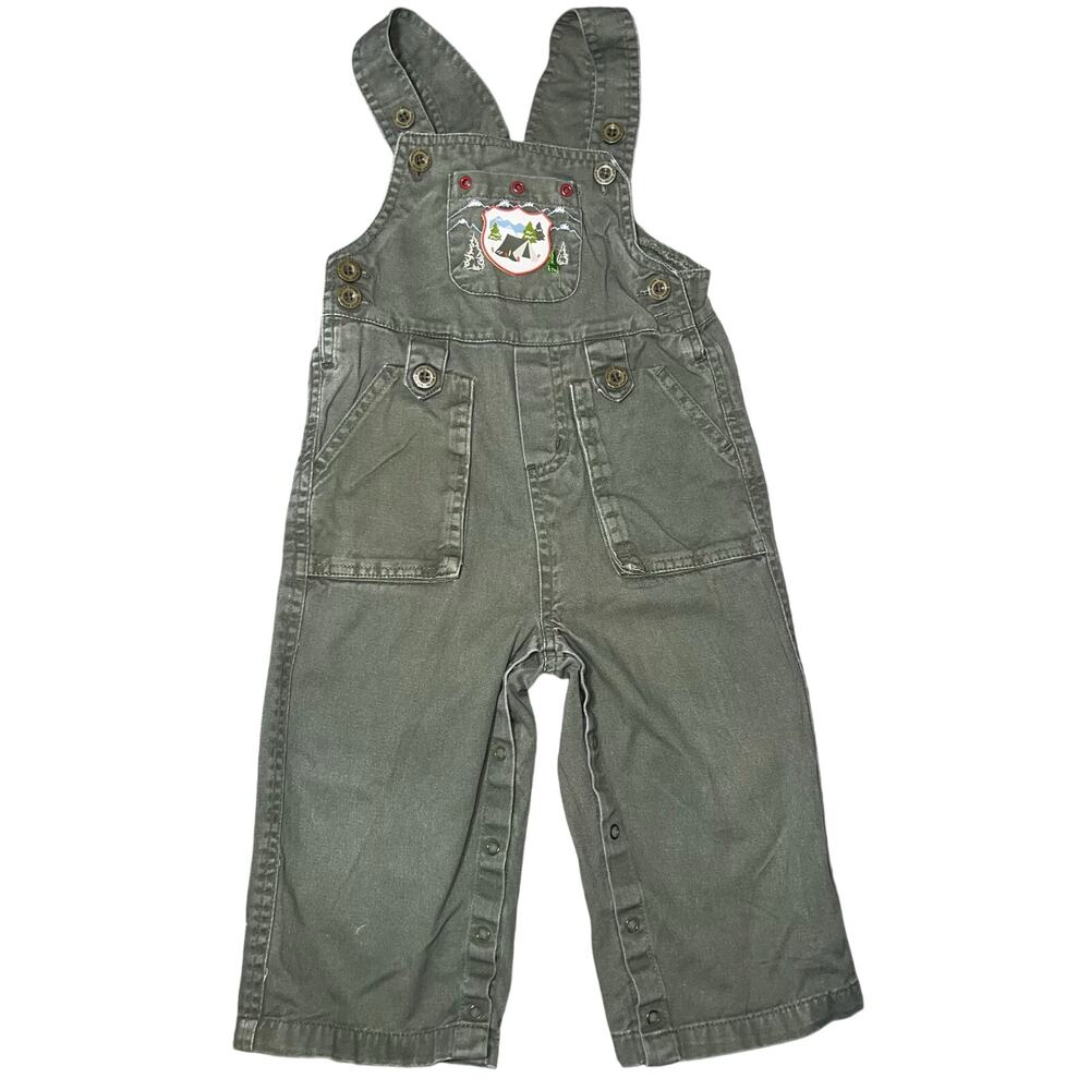 Vintage Buster Brown green nature hiking nature themed bib overalls boys sz 24mo